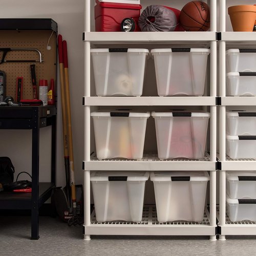 IRIS USA 54 Quart Stackable Storage Bins - Durable Plastic Containers with Lids & Latching Buckles, 6 Pack | Pearl Color