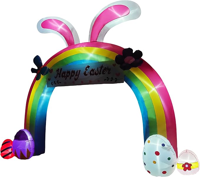12ft Eeaster Inflatable Archway Decors with Built-in LED Easter Bunny Easter Eggs Archway for Easter Day/Outdoor/Yard/Lawn/Patio/Garden
