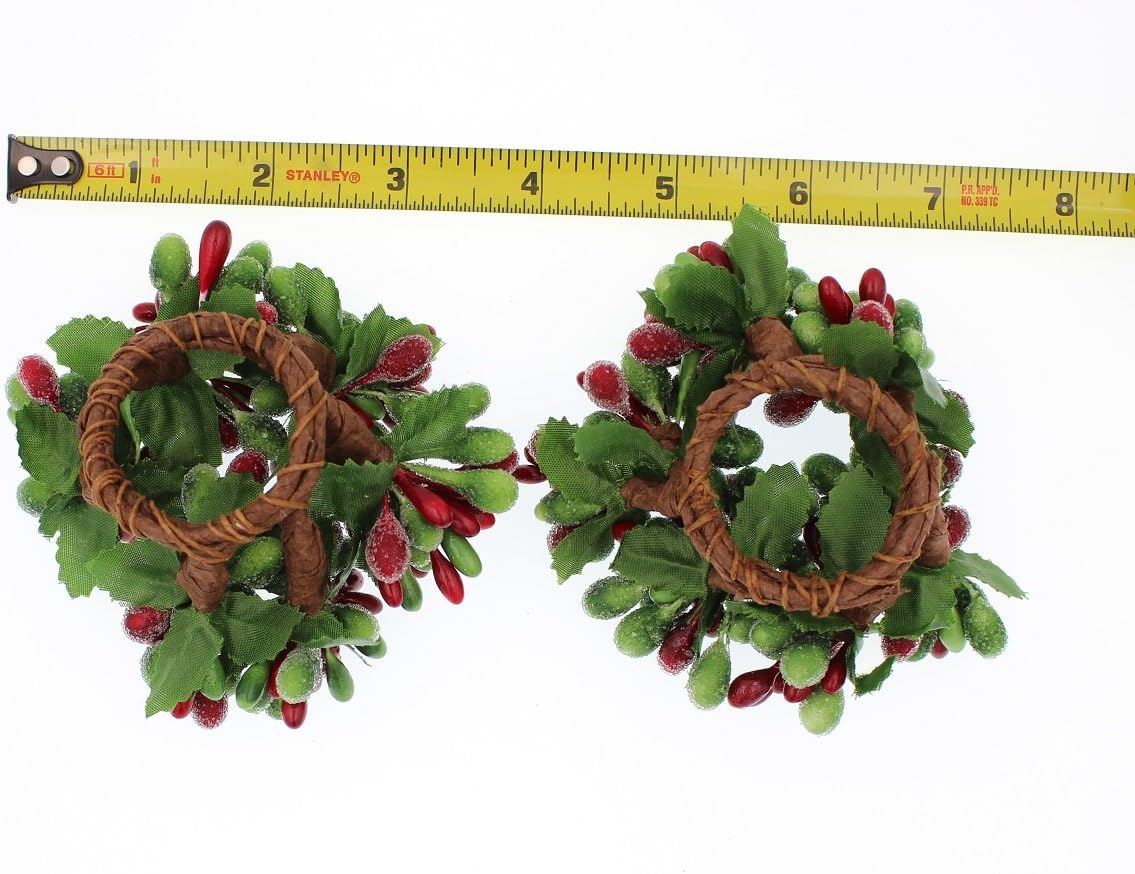 Regine Switzerland Set of 2 Beaded Berry Wreath Candle Napkin Rings - Christmas Red & Green