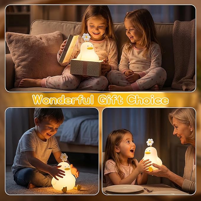 Cute Duck Night Light for Baby Kids Toddler, 3 Level Dimmable Squishy Duck Lamp, 30 Min Timer Off Nursery Bedside Nightlight, Rechargeable Touch Lamp for Bedrooms Living Room Decor Gift Ideas