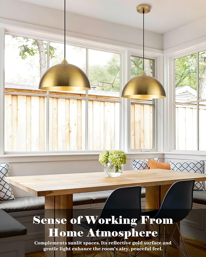 Gold Pendant Lights Kitchen Island 2 Pack, 14 Inch Gold Dome Pendant Light, Large Kitchen Pendant Light, Island Pendant Lights for Kitchen, Dining Room, Cafe