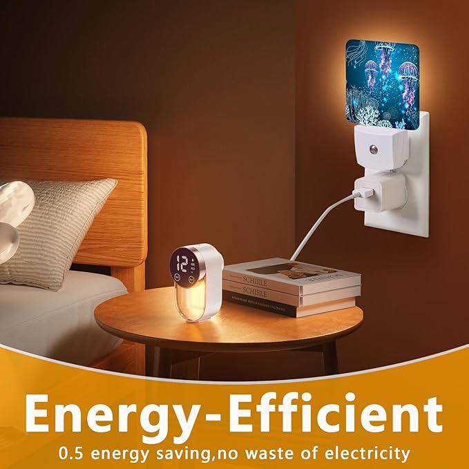 Jellyfish Night Light, Plug-into Underworld Sea Animals Nightlight White LED Lamp, Energy Efficient Decor Desk Lamp for Bedroom Hallway Stairs Bathroom