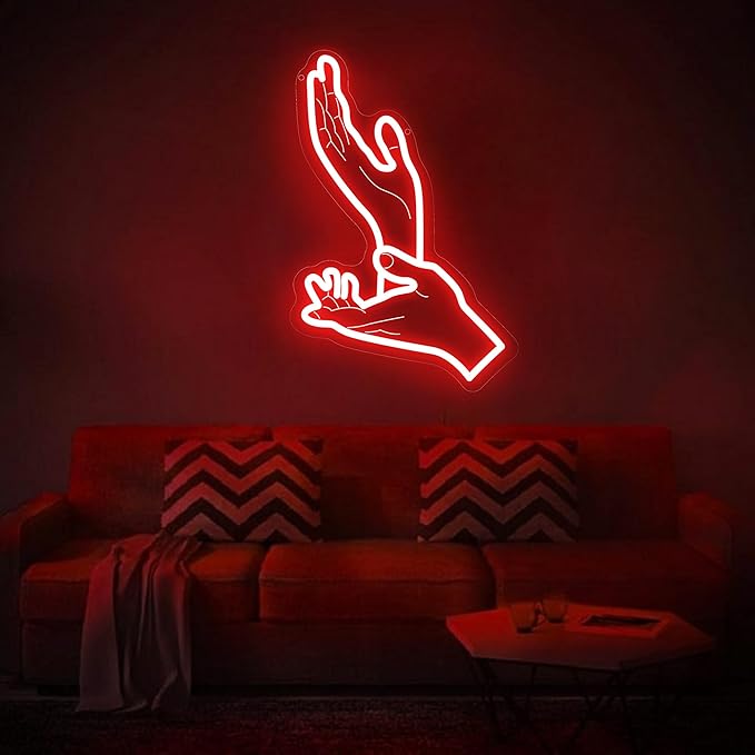 Meanwhile Neon Sign – Red Clapping Hands LED Wall Light for Retro Aesthetic Decor, Quirky Room Accent, USB Powered Sign for Bedroom, Living Room or Lounge 15.7″ ×10.5″