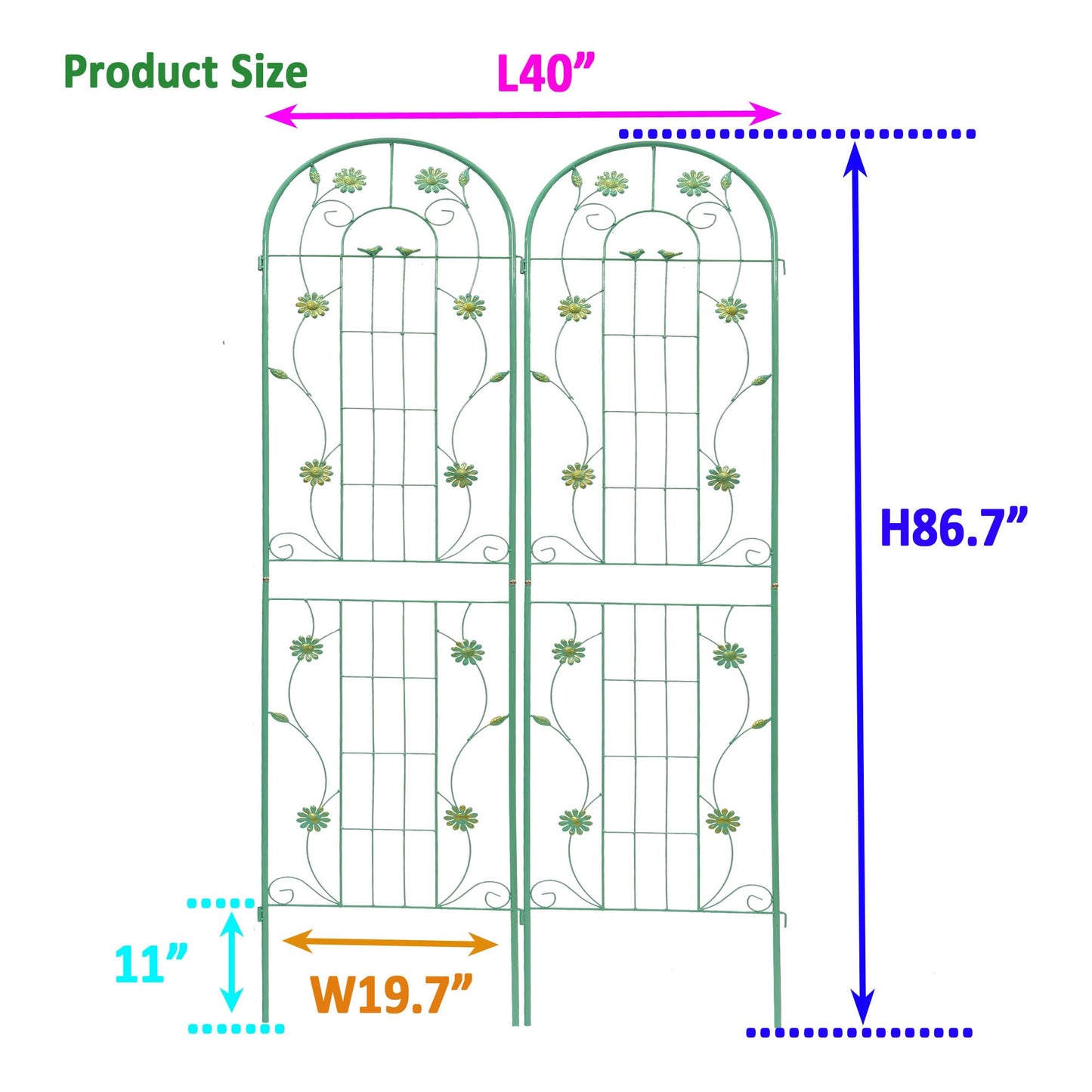 Elegant Metal Garden Trellis for Climbing Plants, Rustproof Outdoor Flower Support, Metal Galvanized Tube with Powder Coating, Decorative Trellis for Ivy,Rose,Clematis,Jasmine,Grape (Green,2)