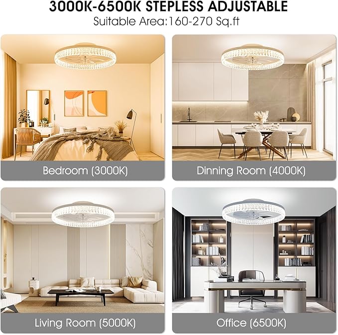 Ceiling Fans with Lights, 20'' Ceiling Fans with Lights and Remote, Low Profile Ceiling Fan with Light, 3 CCT & Dimmable, 6 Fan Speed, Remote&App Control Ceiling Fan for Bedroom, Living Room, Kitchen