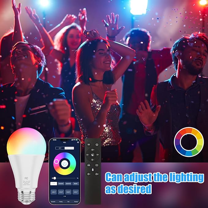 A19 Color Changing Light Bulb with Remote Control&App Control, 800LM 9W(60W Equivalent) Dimmable 3000K-6500K RGBWW,E26 Base 2.4GHz,Light Bulb for Home Decor,1Bulb&1Remote
