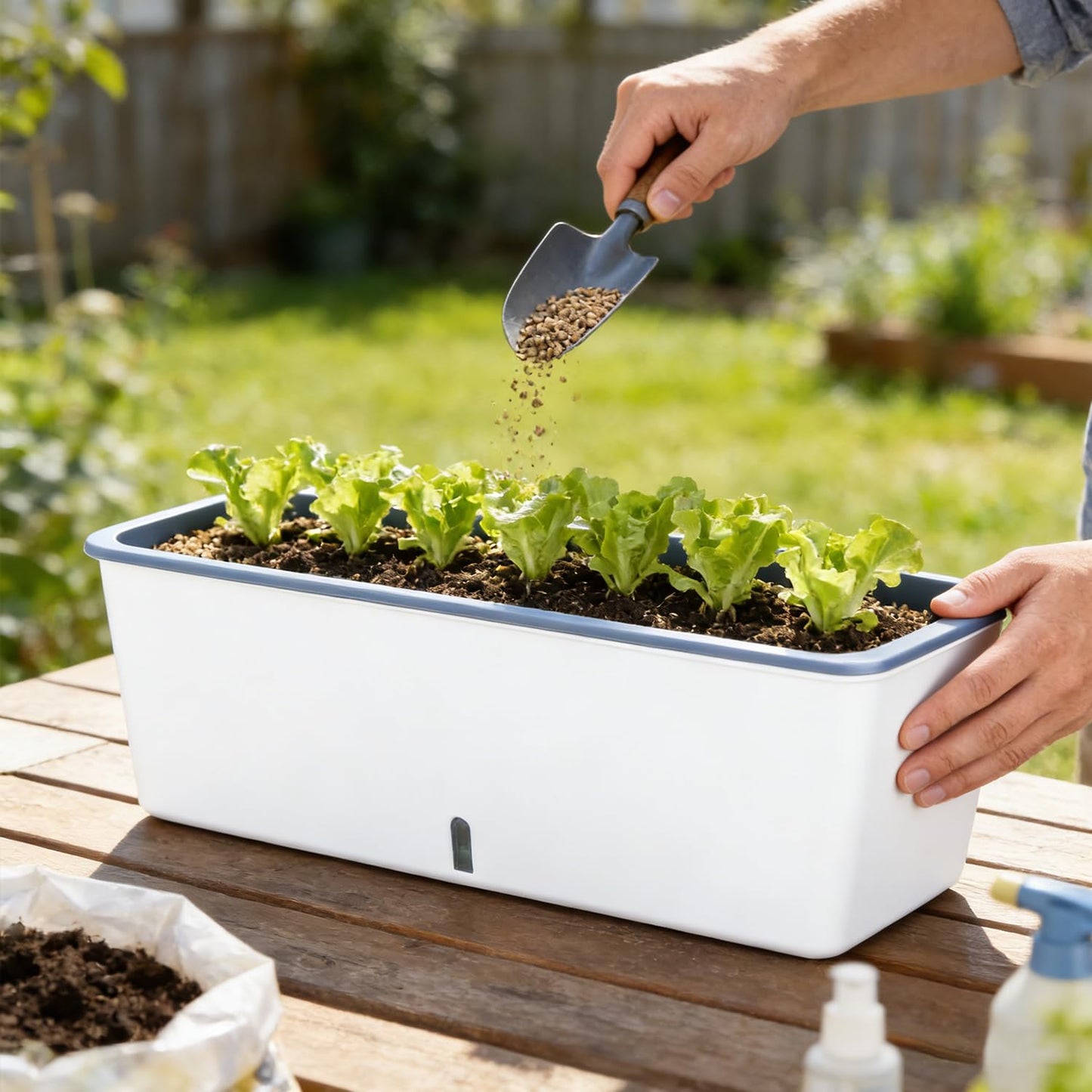 4 Pack Rectangular Planter 17 x 4.5 in Self Watering Planter Window Sill Planters Indoor Rectangle Planter Self Watering Pots Plastic Plant pots with Drainage Holes White Flower Pot Indoor