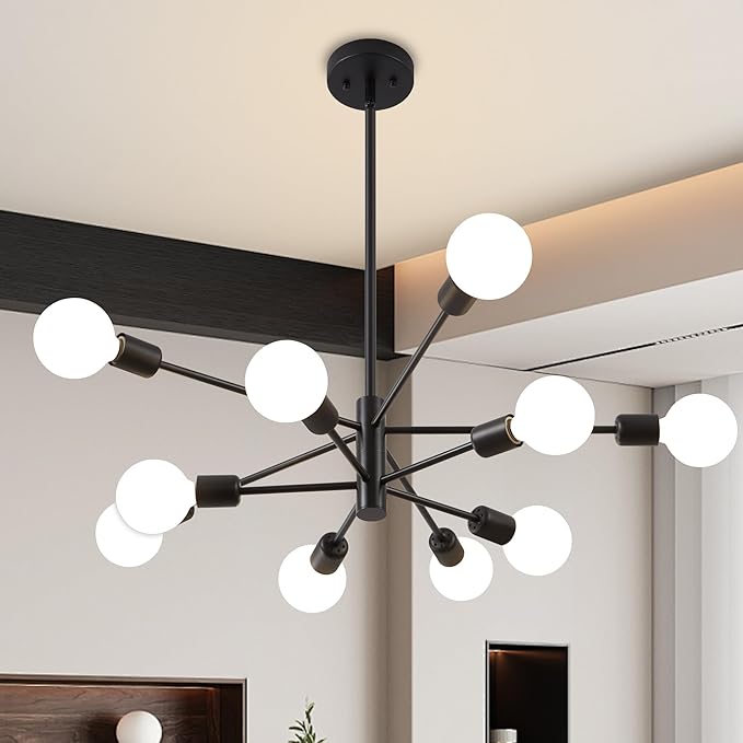 Sputnik Chandelier, Black Modern Chandeliers, Mid Century Ceiling Lighting Fixture for Living Room, Kitchen, Bedroom, Dining Room, Farmhouse (10-Light)