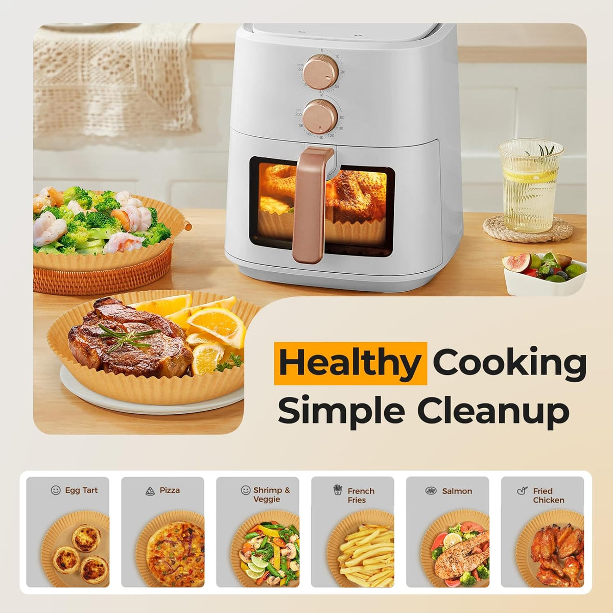 Vailnd Air Fryer Liners - 150 Pcs Heavy-Duty Non-Stick Parchment Paper Sheets | 8" Round for 5-8 Qt Air Fryers