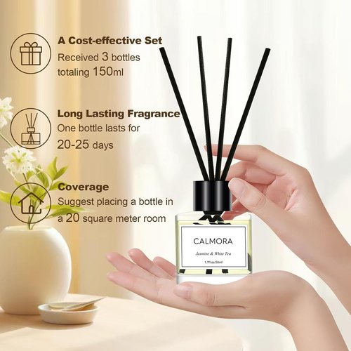 CALMORA Essential Oil Reed Diffuser Set - 3-Pack 50ml Flameless Room Air Fresheners | Perfect for Bedroom & Bathroom