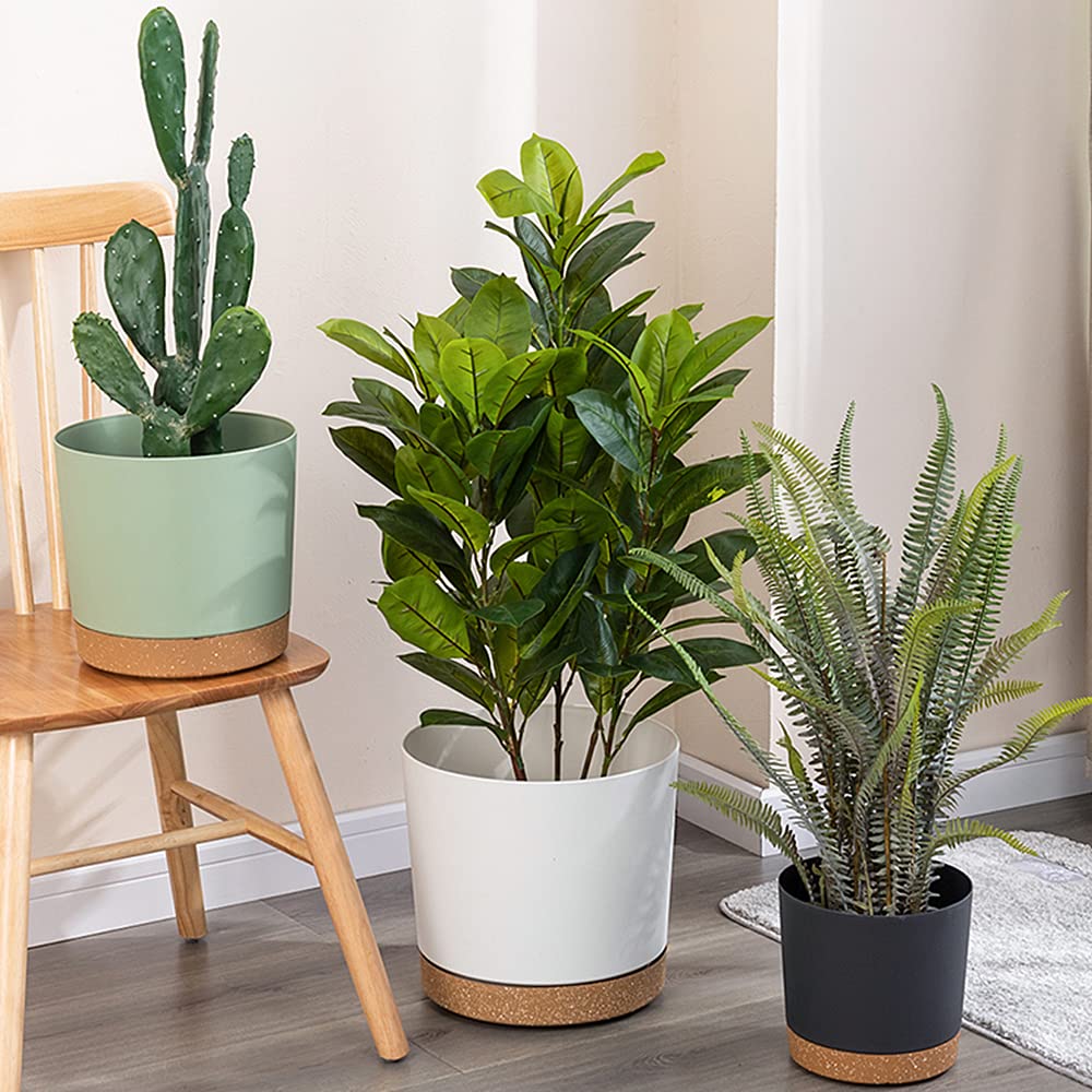ZMTECH Spring Planters for Indoor Plants, Plant Pots & Flower Pots, Plastic Planter 3 Pack 8 Inch Self Watering with Drainage Hole and Saucer, Modern Decorative Indoor Outdoor, White
