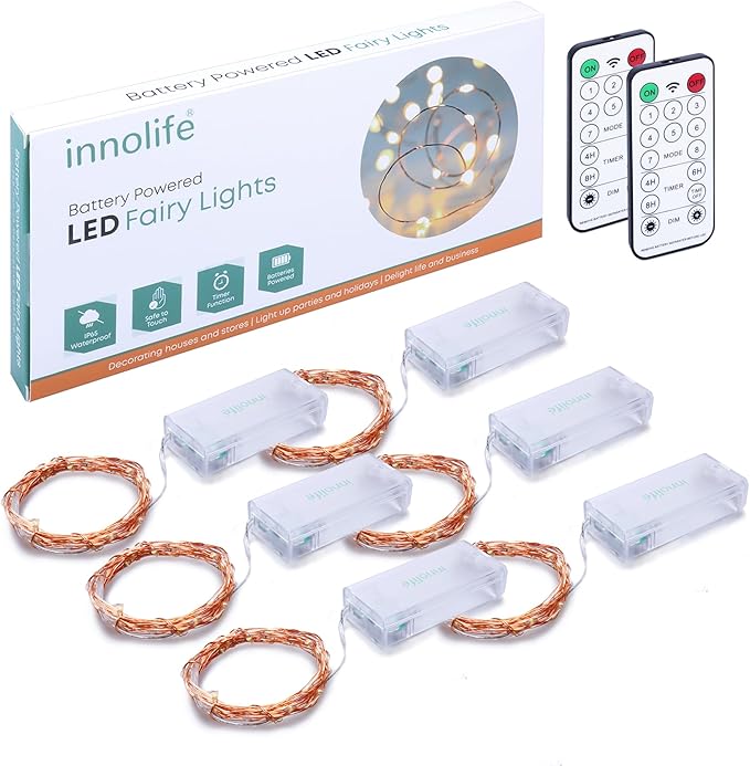 innolife 6 Pack LED Fairy String Lights Battery Operated with Remote Control & Timer, 10 Ft 30 LED Copper Wire Twinkle Lights for Bedroom Christmas Wedding Party Indoor Outdoor Decoration