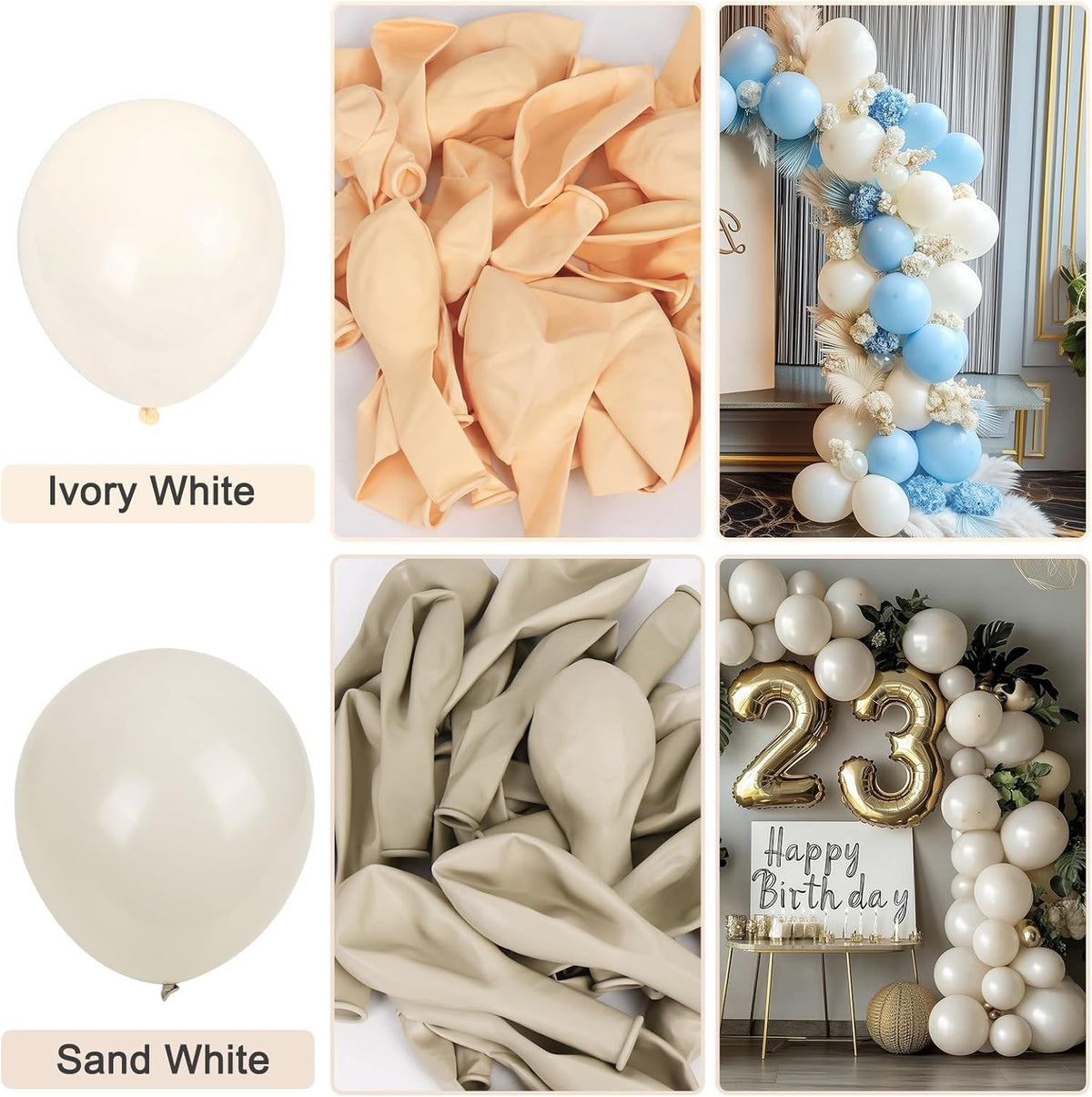 RUBFAC Ivory White Latex Balloons - 129pcs Garland Arch for Birthday, Wedding, Baby Shower | Various Sizes 5-18 Inch