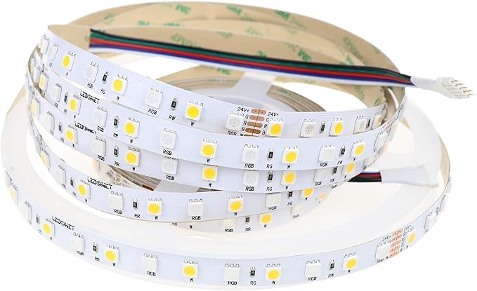RGBW LED Strip Lights RGB+Warm White(2800K-3200K) 360LEDs SMD 5050 DC 24V Multi-Colored LED Tape Lights Flexible LED Rope Lighting 16.4Ft Non-Waterproof for Bedroom Kitchen Decoration