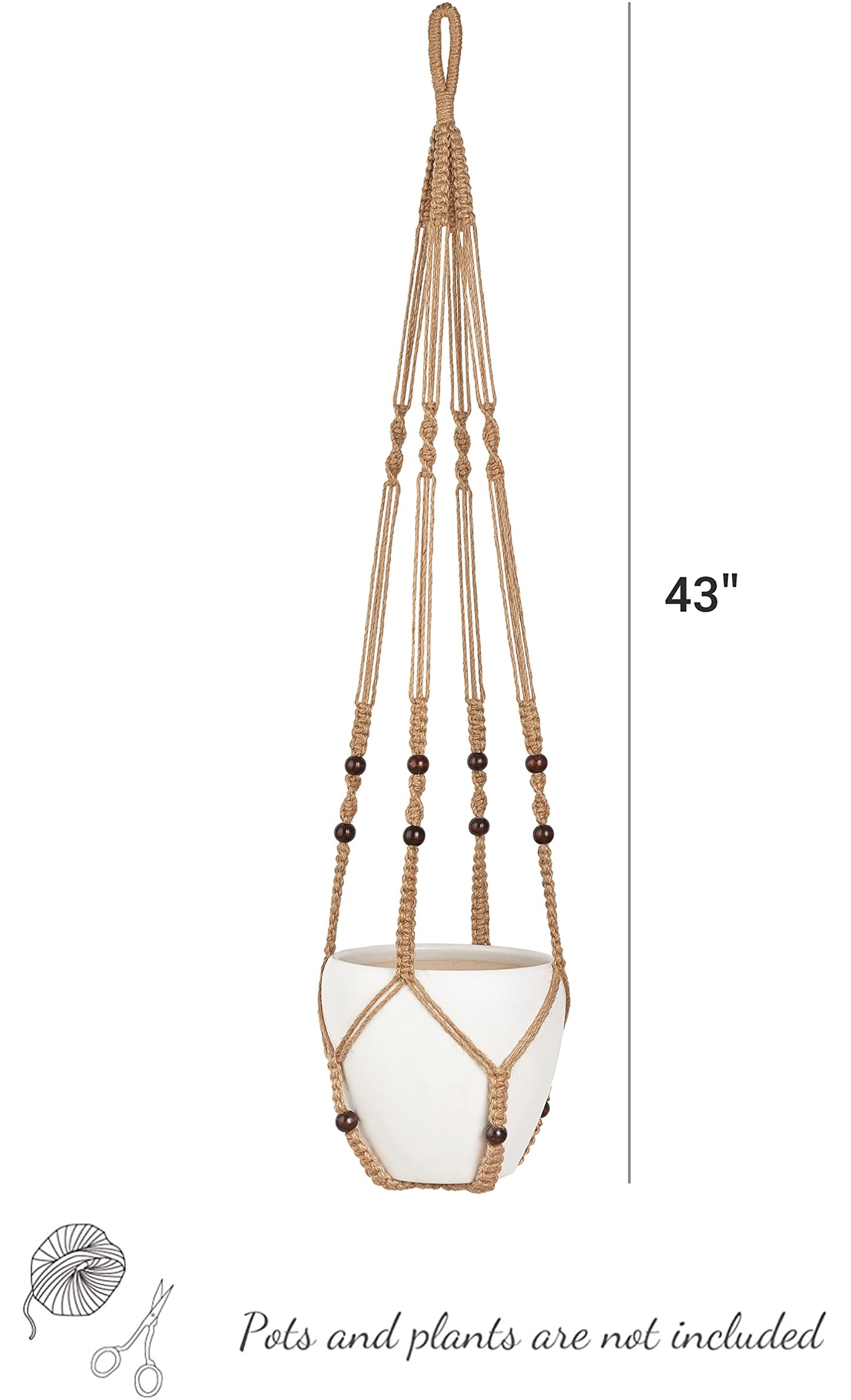 Mkono Set of 2 Macrame Plant Hanger 35 Inch and 43 Inch Indoor Jute Hanging Planter Basket with Wood Beads Decorative Flower Pot Holder No Tassels, Brown (POTS NOT Included)