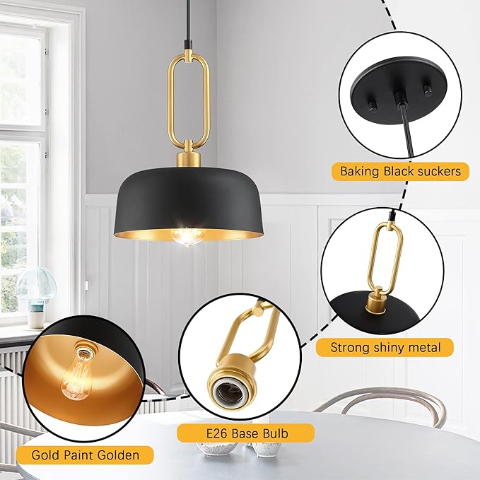Industrial Pendant Lighting Fixture, 2-Pack Black Farmhouse Pendant Light, Vintage Hanging Ceiling Lights Fixture for Kitchen Island Hallway Dining Room 2 Pack
