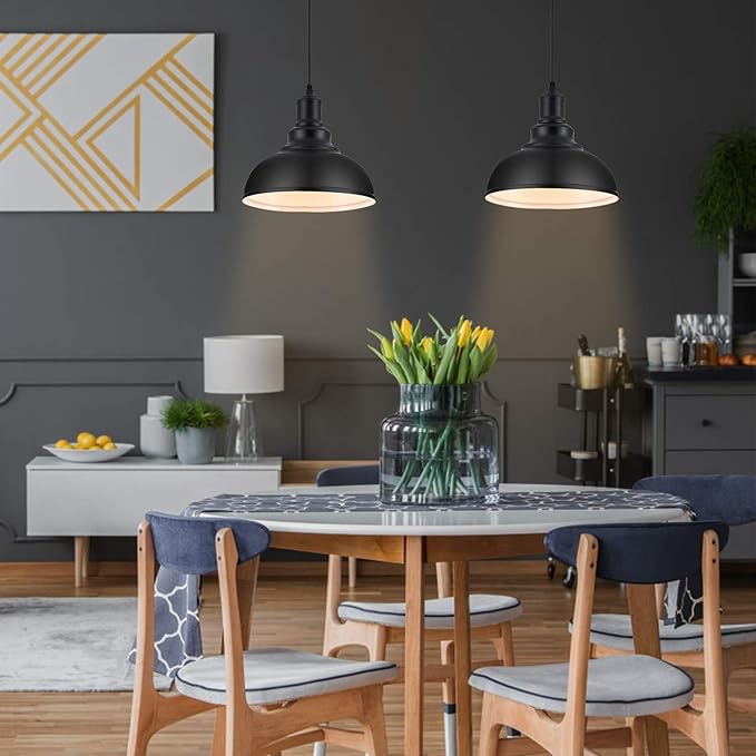 3PCS Pendant Lighting, Vintage Industrial Fixtures, Black Metal Chandelier Lights, Ceiling Lamp for Kitchen Home Island Dining Room Bedroom, 11.4 inches