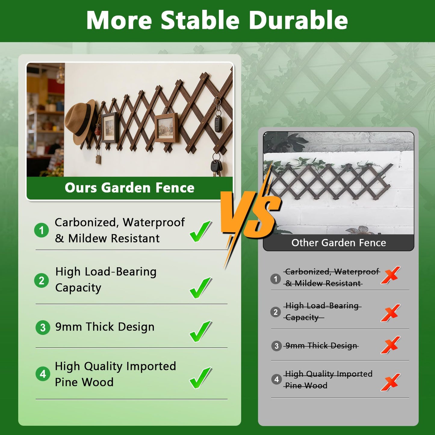 2 PCS Expandable Garden Trellis, 13.1" x 67" Trellis for Climbing Plants Outdoor, Wooden Lattice Fence Wall Panel Lattice Panels for Outside, for Climbing Plants Vine Ivy Rose Cucumbers Clematis(4PC)
