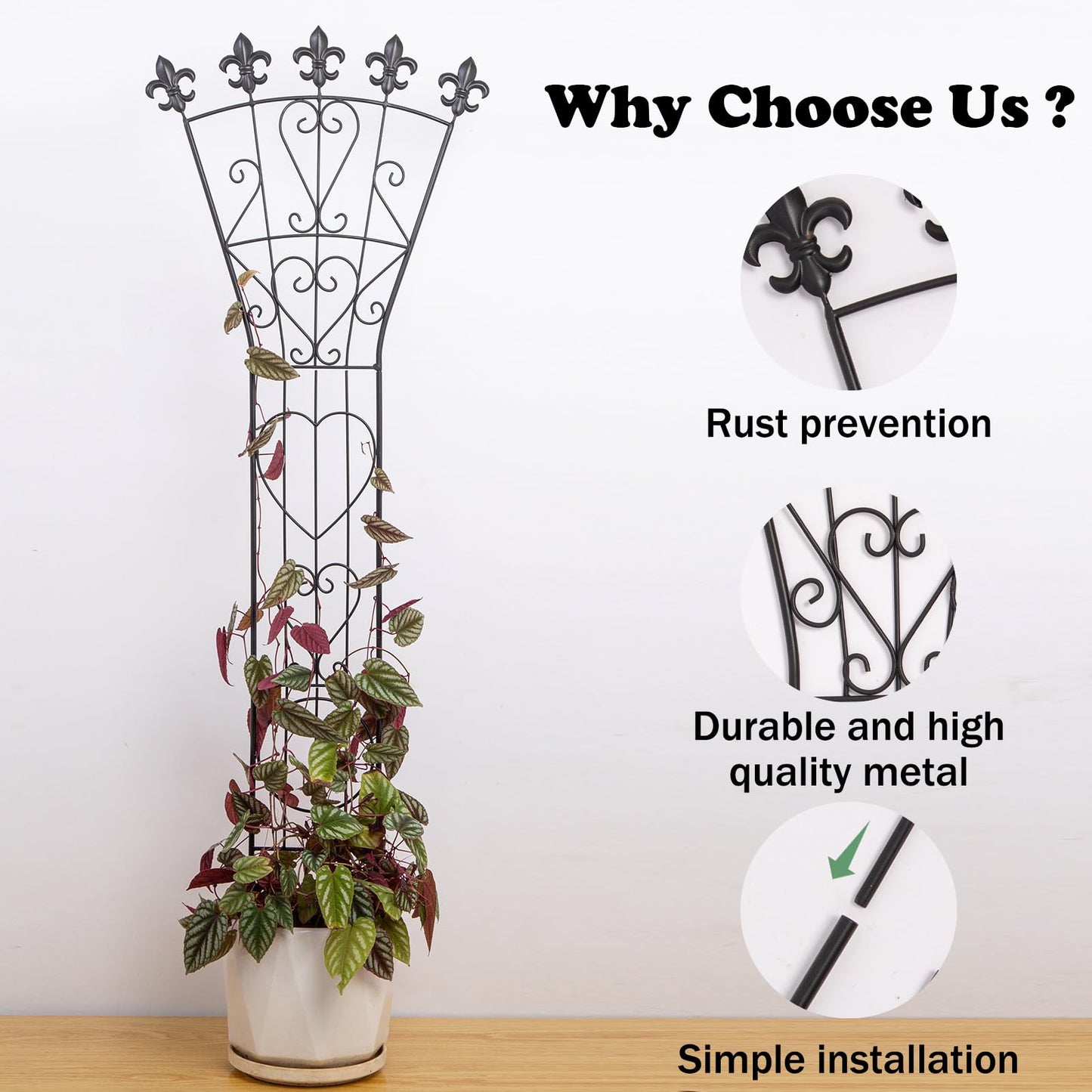 GOOOXIM Indoor Climbing Plant Trellis 46x15.5in Heavy Duty Durable Iron Decorative Support for Monstera, Pothos, and Houseplants Ideal for Vertical Growth in Garden, Balcony, and Indoor Spaces