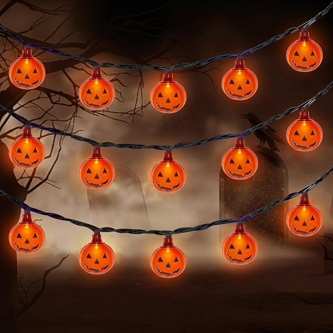 Halloween Led Pumpkin Lights Outdoor 8.5Ft Halloween Decorations Lights with 10 LED Clear Orange Pumpkin Light Waterproof, Plug in Pumpkin String Light for Indoor Party Patio Window Garden Home Decor
