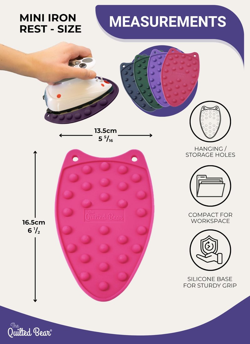 The Quilted Bear Mini Iron Rest - Silicone Heat Resistant Mat for Stress-Free Crafting, Sewing & Quilting Supplies - Durable and Protective Surface for Mini Iron (Pink)