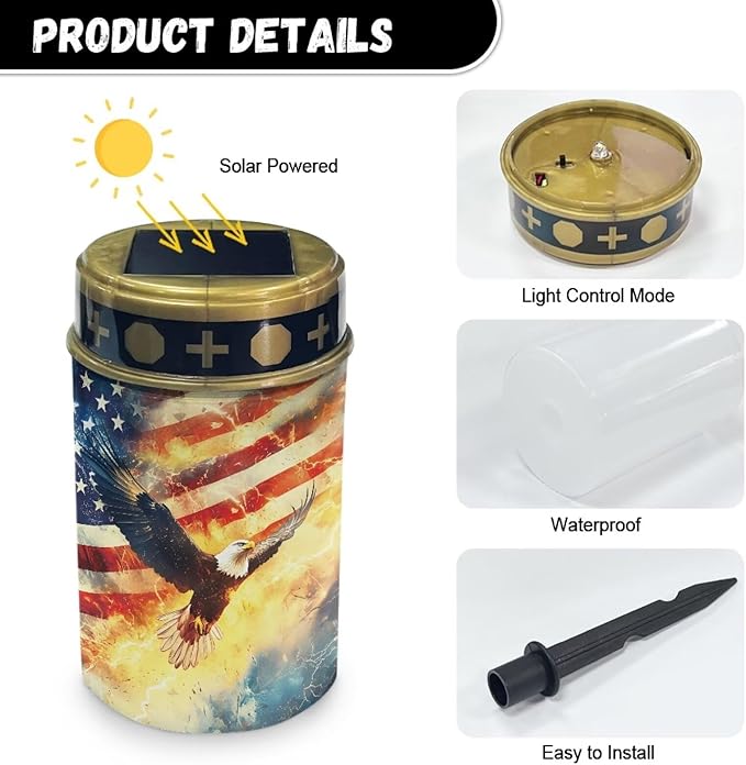 USA Eagle Flag Prayer Cemetery Solar Lights for Grave Cemetery Decor Candle Lamp Solar Powered Landscape Lights
