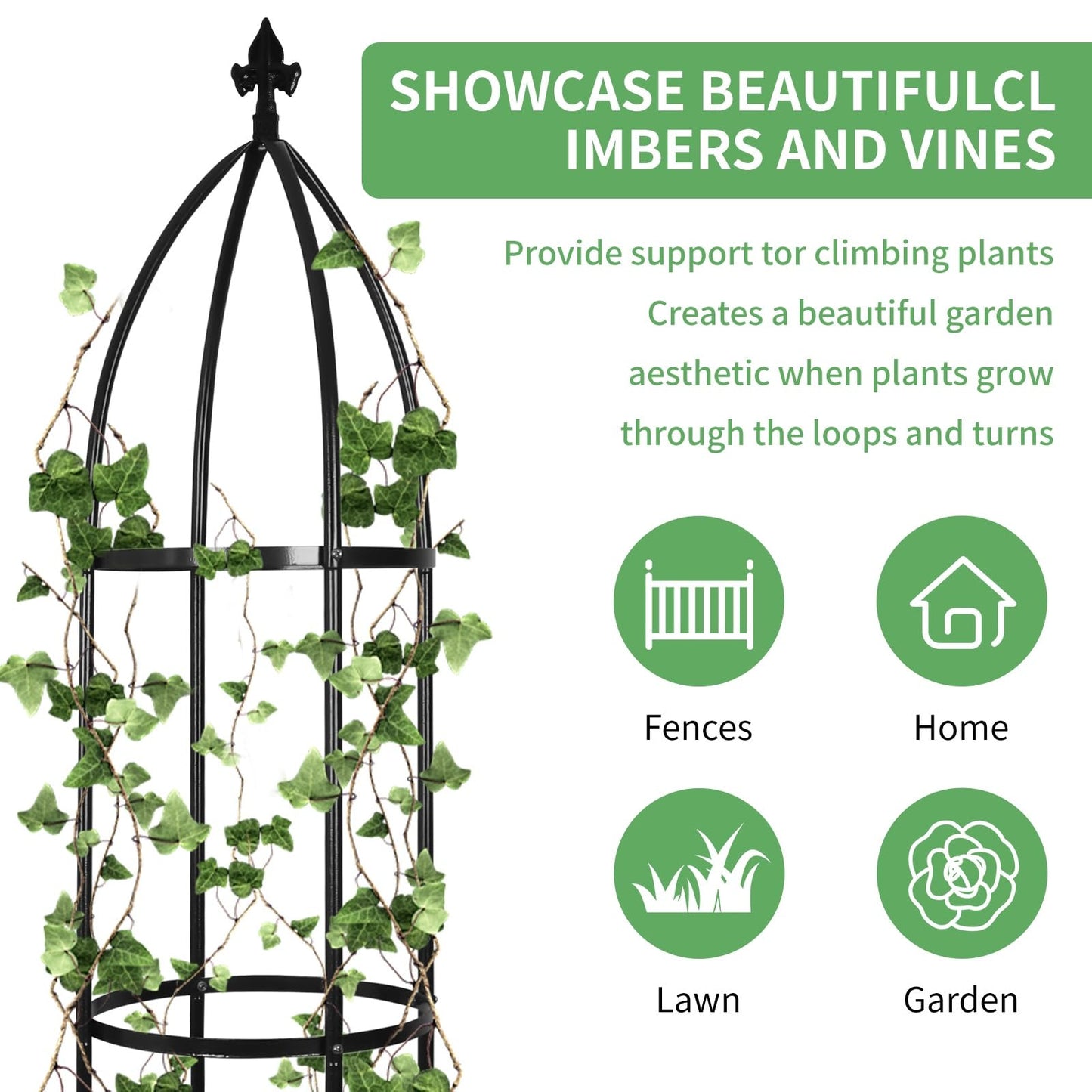 Garden Obelisk Trellis for Climbing Plants Outdoor 6.3 Feet Tall Rose Heavy Duty Metal Trellis Plant Support for Vines Clematis Flowers, Bronze