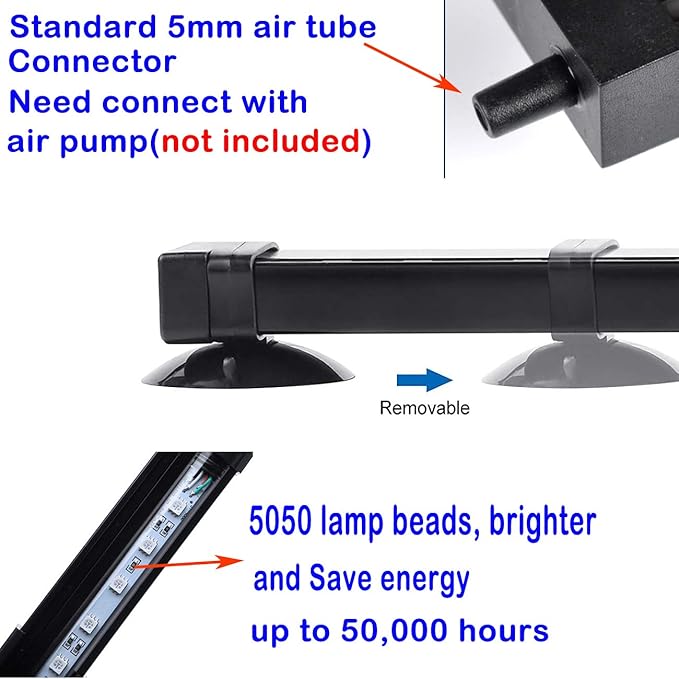 Aquarium Air Bubble Light, RGB LED Fish Tank Light with 16 Colors & 4 Modes, Remote Control, IP68 Submersible Aquarium Lamp for Turtle Tank, Betta, Shrimp