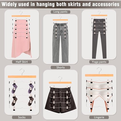 DOIOWN Skirt Hangers - Space-Saving Beechwood Design | 3-Pack Non-Slip Clips for Women’s Skirts