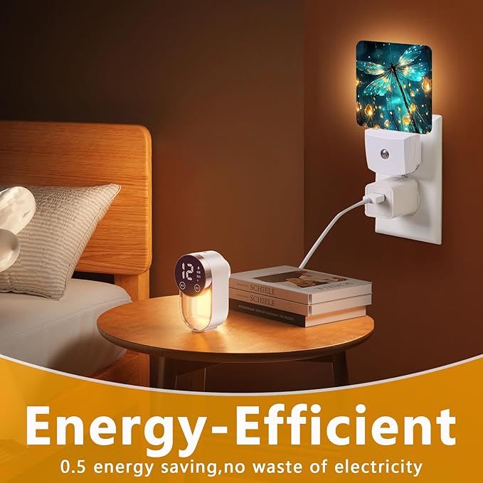 Dragonfly Night Light, Plug-into Fantasy Dragonfly Nightlight White LED Lamp, Energy Efficient Decor Desk Lamp for Bedroom Hallway Stairs Bathroom