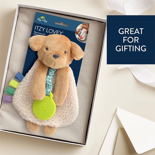 Itzy Ritzy - Itzy Lovey Baby Blanket with Teether | Crinkle Sound, Textured Ribbons & Dangle Arms (Puppy)