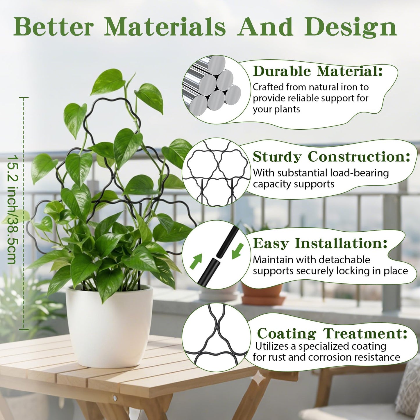 ZOUTOG 15 Inch Trellis for Climbing Plants Outdoor 3 Pack,Rustproof Metal Garden Trellis for Potted Plants,Sturdy Houseplant Support Indoor Outdoor for Ivy Pothos Monstera Hoya Flower Vine (Flower)