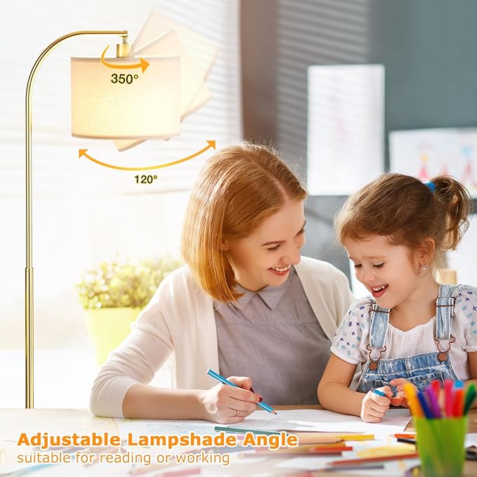 Ambimall Arc Floor Lamp with Remote and Stepless Dimmable Bulb, Colors Temperature & Brightness Adjustable, Gold Floor Lamps for Living Room(Deep Beige Shade & Gold Pole)
