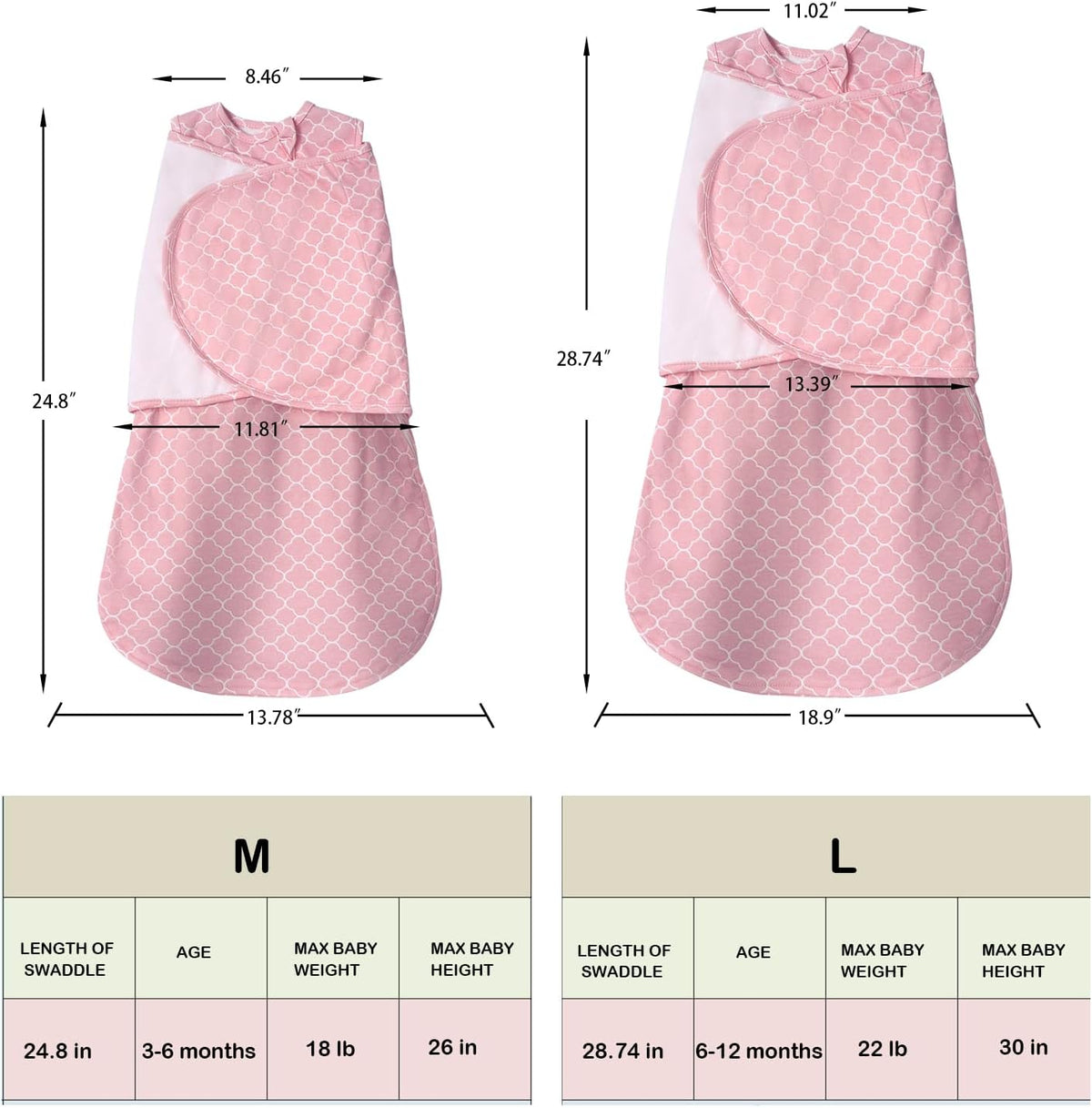 Skiennix Baby Sleep Sack Swaddle - 3-Way Adjustable Wearable Blanket for 0-6 Months | 100% Cotton, Pink