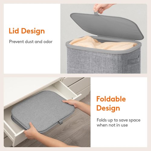 Lifewit 105L Large Laundry Basket - Foldable Hamper with Lid & Removable Bag | Light Gray
