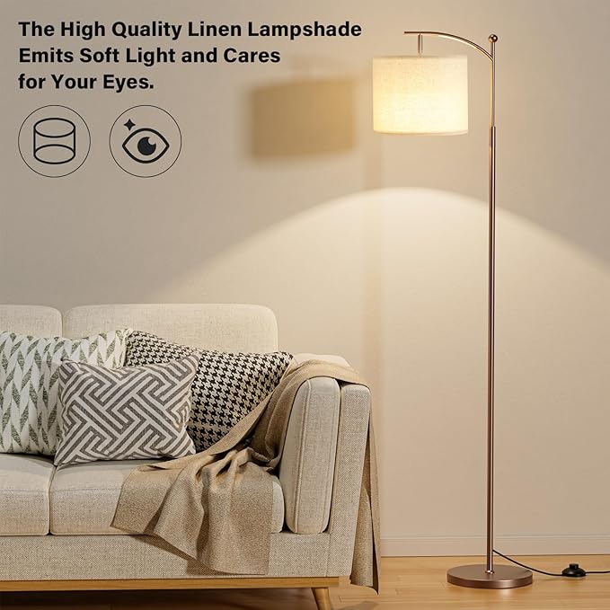 Ambimall 60" Floor Lamps with Remote Control & Bulb, Colors Temperature & Brightness Adjustable, Deep Beige Shade & Brown Pole