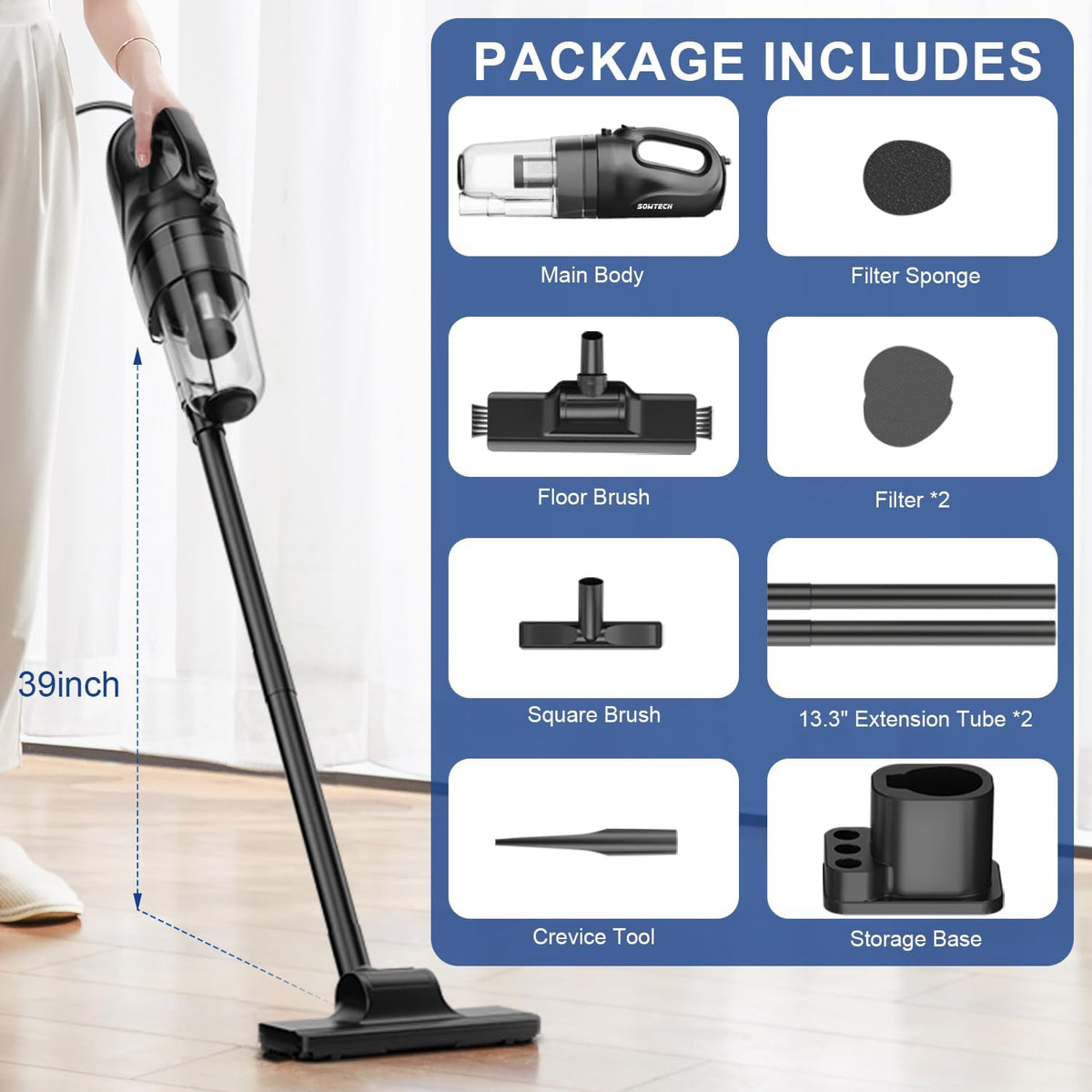 SOWTECH Corded Vacuum Cleaner - Powerful Suction Stick Vacuum for Home | 6-in-1 Lightweight & Handheld