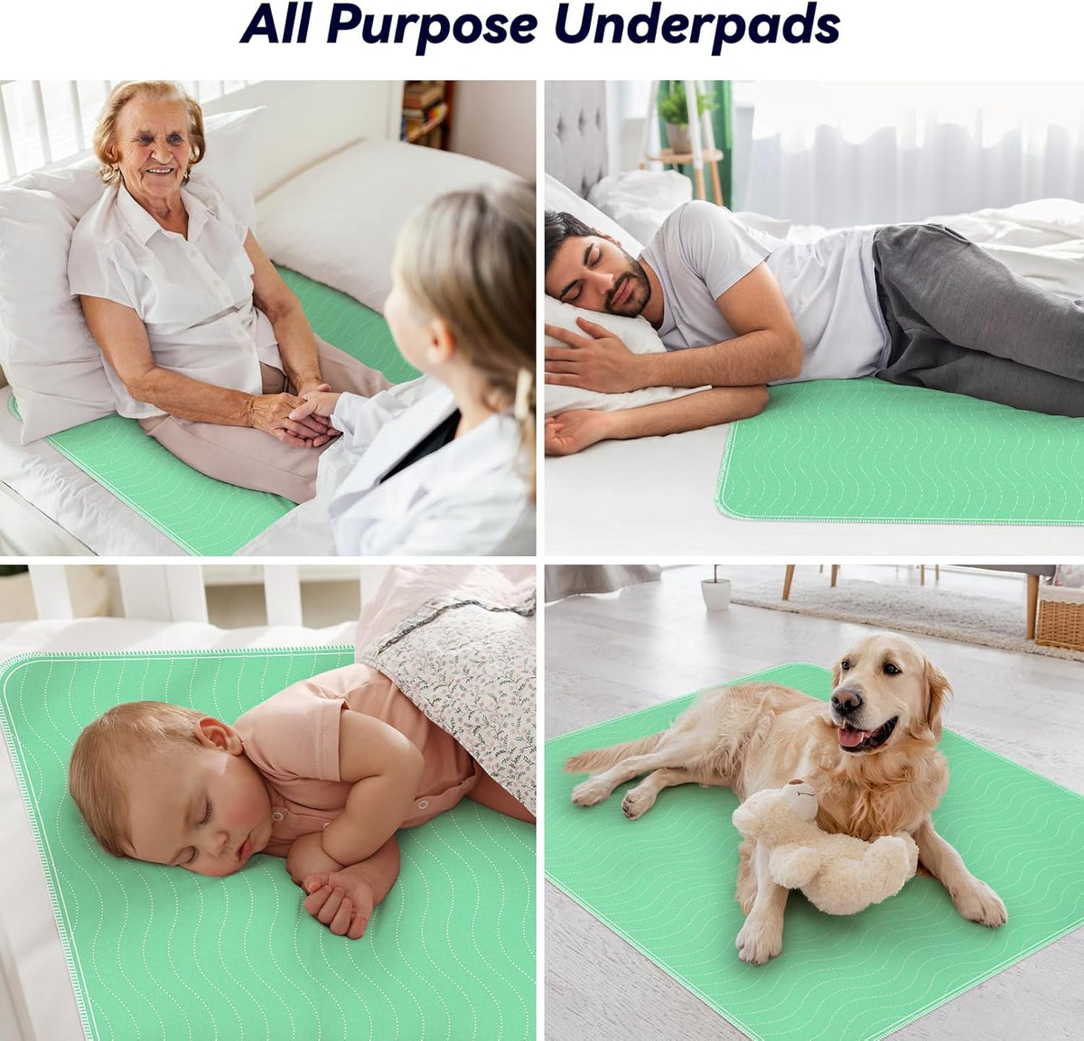 Skiennix Extra Heavy Absorbency Washable Underpads - 36” x 36” Waterproof Quick Drying Bed Pads for Incontinence & Pets