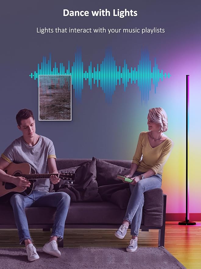 RGB Corner Floor Lamp:Uocub 16 Million DIY Colors & 68+ Scene LED Smart Modern Floor Lamp with Timing, Music Sync, App and Remote Control Standing Lamp for Living Room