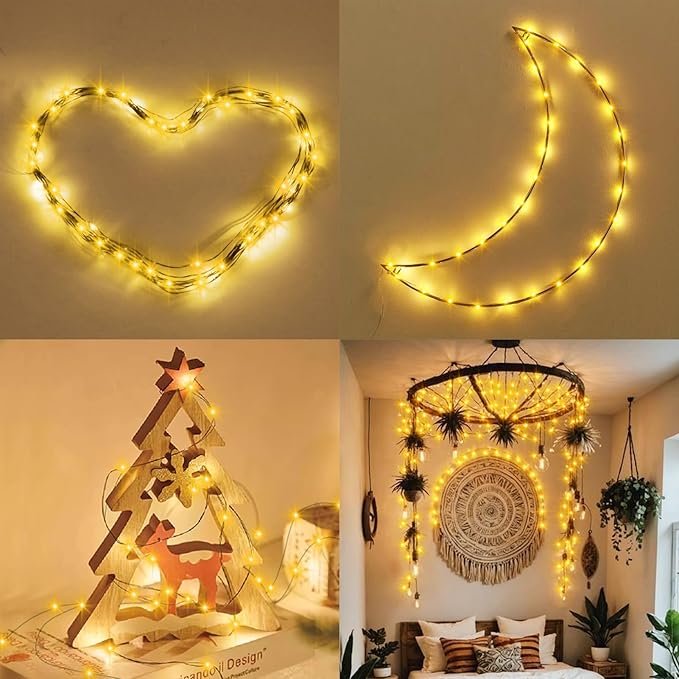 ZAIYW Battery Fairy Lights 4 Pack 16.5Ft 50 LED Fairy Lights with Remote Timer 8 Modes, Dark Green Copper Wire Waterproof Fairy String Lights for Bedroom Christmas Tree Garland Decor (Warm White)