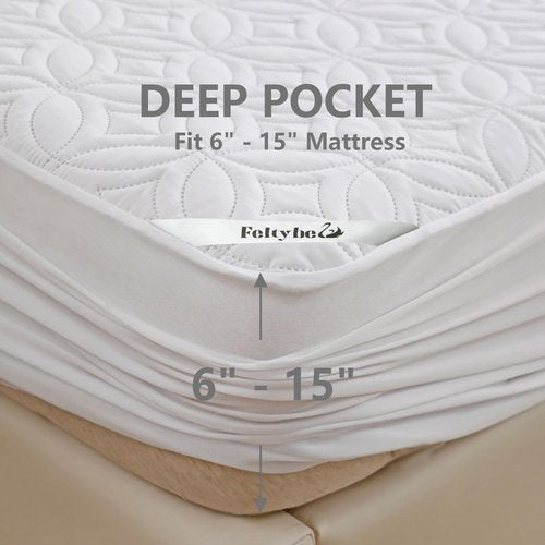 FELTYBED King Size Mattress Protector Waterproof, Soft Breathable Bed Mattress Cover with Deep Pocket 6"- 18", Noiseless & Washable Mattress Pad Cover for Home, Bedroom (White, King)