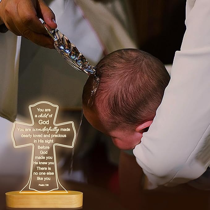 Baptism Gift for Girl Boy, Christening Gifts, Cross 3D Night Light LED Illusion Lamp,Soft Warm Lamp for Kids Bedroom Decoration, You are a Child of God