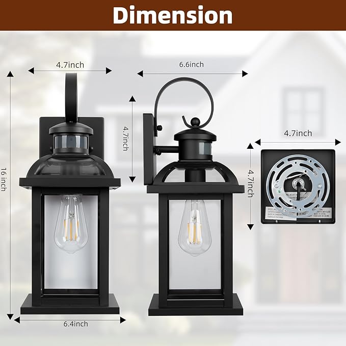 Matte Black Motion Sensor Outdoor Lighting Dusk to Dawn 2-Pack, Anti-Rust Aluminum Outdoor Light Wall Mounted House Exterior Light Fixture IP65 Waterproof Outside Wall Lantern Garage 16โ