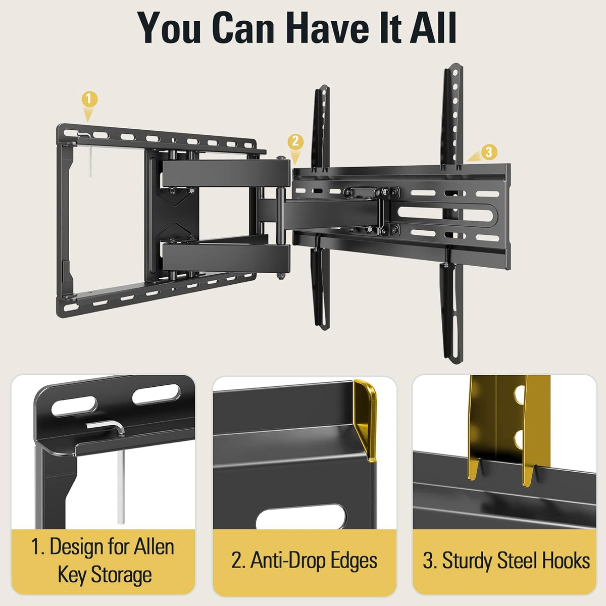 Mounting Dream TV Wall Mount - Full Motion Bracket for 32-65 Inch TVs | Swivel & Tilt, Max VESA 400x400 mm, 99lbs Capacity