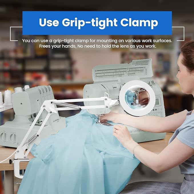KIRKAS 10X Magnifying Glass with Light and Stand, 2-in-1 Stepless Dimmable LED Magnifying Lamp with Clamp, 3 Color Modes Lighted Magnifier Lens Swivel Arm Light for Reading, Craft, Close Works -White