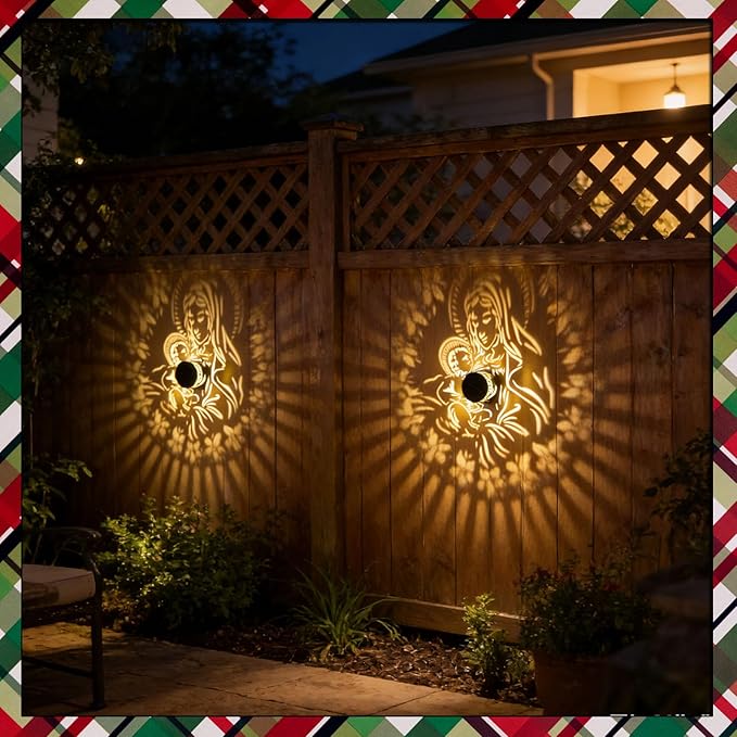 Easter Decorations Outdoor Nativity Solar Fence Lights - The Virgin &The Child Pattern Metal Wall Deck Light Decorative Table Lamp for Patio porch Backyard - Easter Religious Dercor Gifts for Women