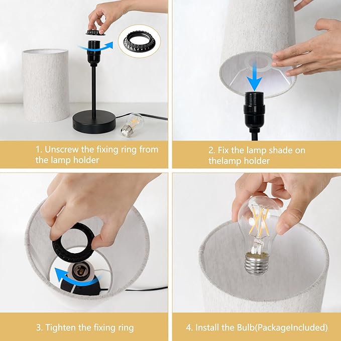 Small Table Lamp, Bedside Table Lamp for Bedroom, Lamp for Nightstand with Linen Fabric Shade, Minimalist Modern Desk Lamp for Living Room Office Dorm Kids Room