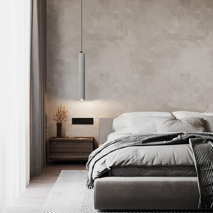 Concrete Linear Pendant Light,Modern Industrial Hanging Cement Pendant Lighting Fixture for Kitchen Island Dinning Room Bedroom Bedside Table Small Pendant Lights(2-Pack)