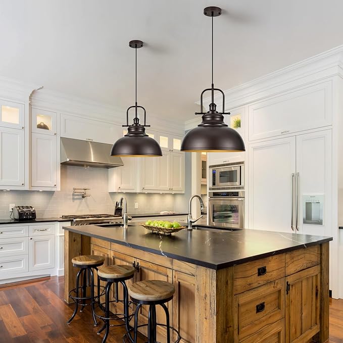 TAKEGO 15.8” Large Farmhouse Pendant Lights Kitchen Island, Oil Rubbed Bronze Rustic Pendant Light Fixture, Vintage Dome Pendant Light, Industrial Hanging Ceiling Lamp for Dining Room, Hallway