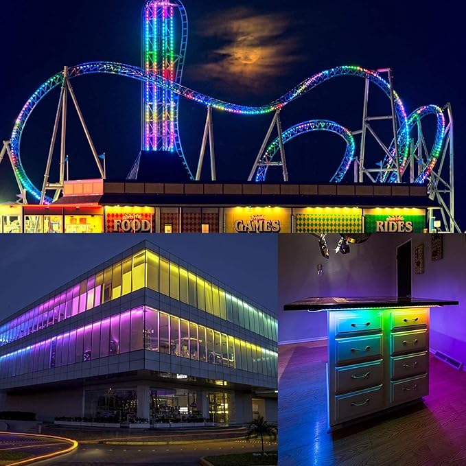 110V 8 Colors RGB Dimmable Strip Light Outdoor 65.6ft 20m Rope Lighting Kit Indoor Waterproof IP65 Cuttable Connectable Flexible for DIY Christmas Bar Parties Landscape Decoration